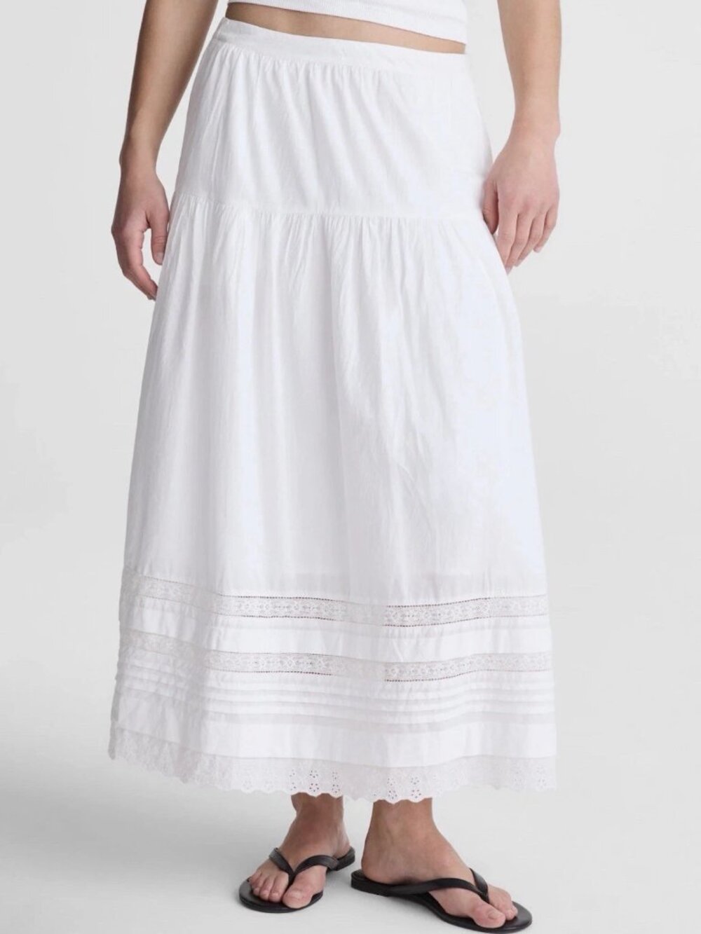 Madewell White Voile Novelty Eyelet Stretch Waist Midi Skirt XXS NWT
